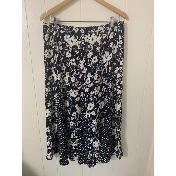 Talbots Swing skirt size 12 Black/White Floral Polka Dot Maxi Polyester NWT $119 - Picture 2 of 9